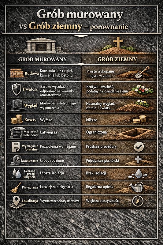 grób ziemny czy murowany - infografika porównawcza