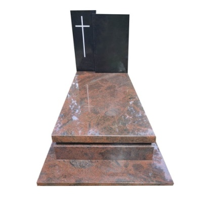 nagrobek pojedynczy z granitów multicolor red i czarny szwed