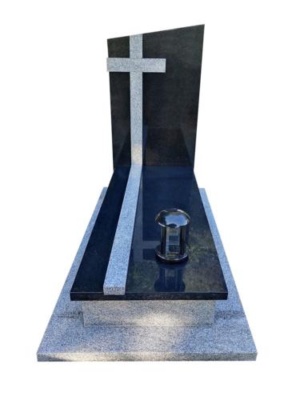 nagrobek pojedynczy z granitu impala i granitowym paskiem z granitu strzelińskiego