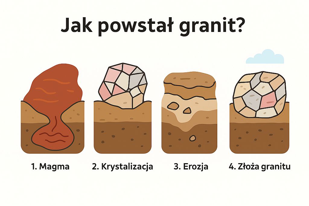 infografika przedstawiająca krok po kroku jak powstaje granit