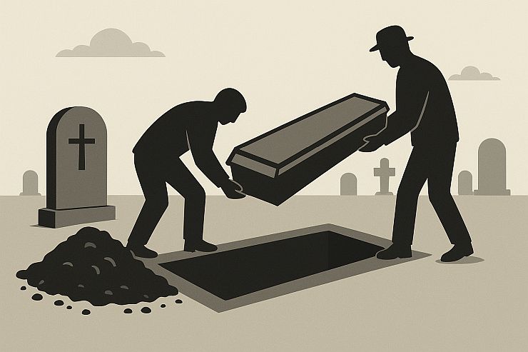 grafika przestawiająca przenoszenie szczątków ludzkich na cmentarzu czyli ekshumację